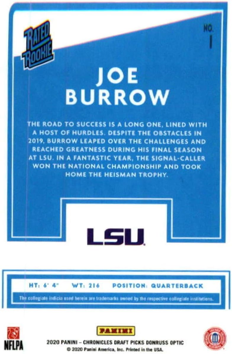 2020 Panini Chronicles Draft Picks Donruss Optic Rated Rookies #1 Joe Burrow RC Rookie LSU Tigers Football Trading Card