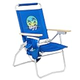 High Back Beach Chair, 4 Position Adjustable Heavy Duty Aluminum Folding Backpack Camping Chairs with Wooden Armrest, Storage Bag & Cup Holders for Outdoor Travel Fishing (Dark Blue)