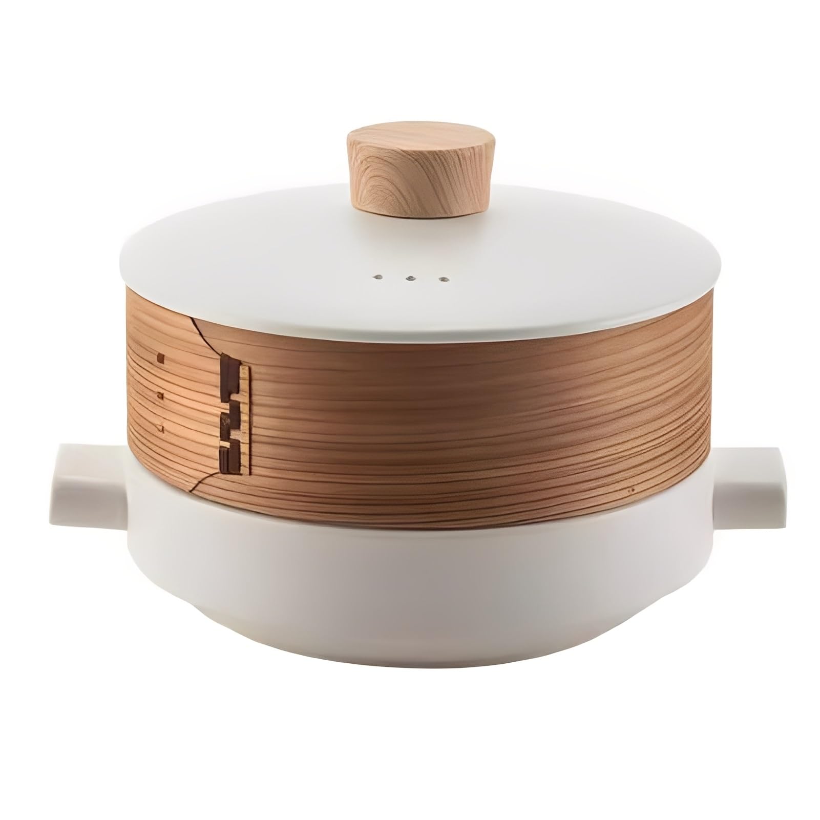 Ceramiczny garnek do gotowania i bambusowy parowar, wielofunkcyjny garnek do pierogów, zupy i gulaszu, idealny do gotowania w domu (1,5 l)