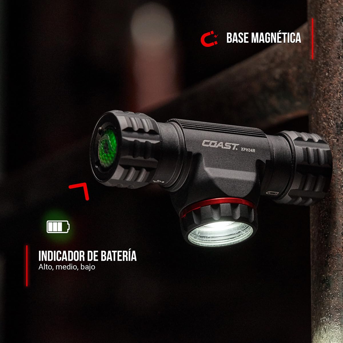 Coast XPH34R 2075 Lumen Wiederaufladbare Dual Power LED Stirnlampe mit Magnetfuß