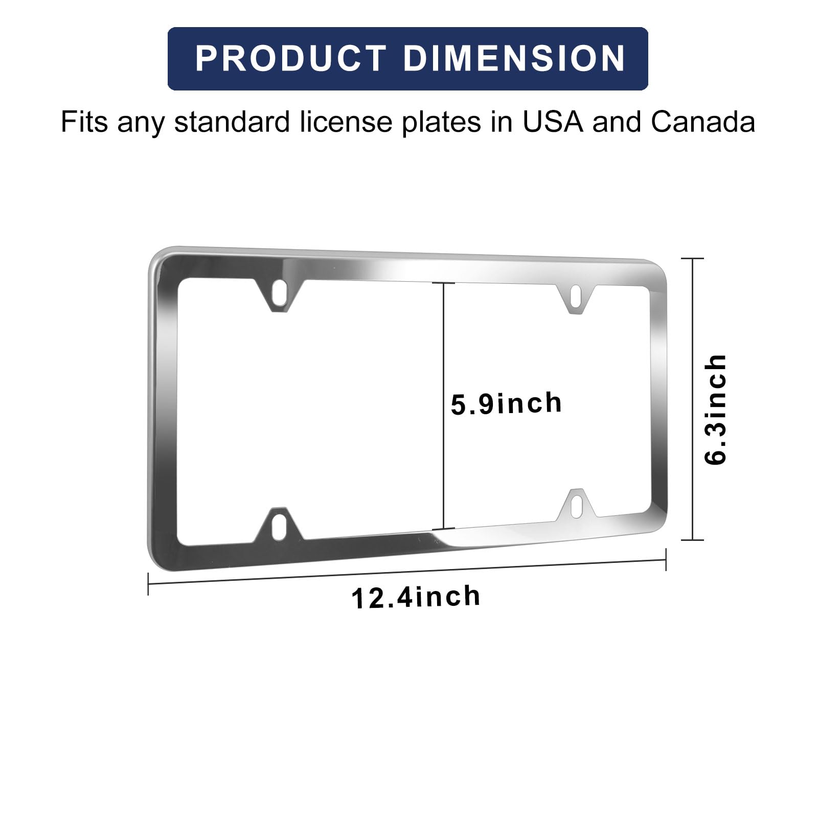 Stainless Steel License Plate Frames Silver Fit Standard US License Plate 4 Holes Rustproof License Plate Holders with Chrome Screw Caps, 2pcsQQ