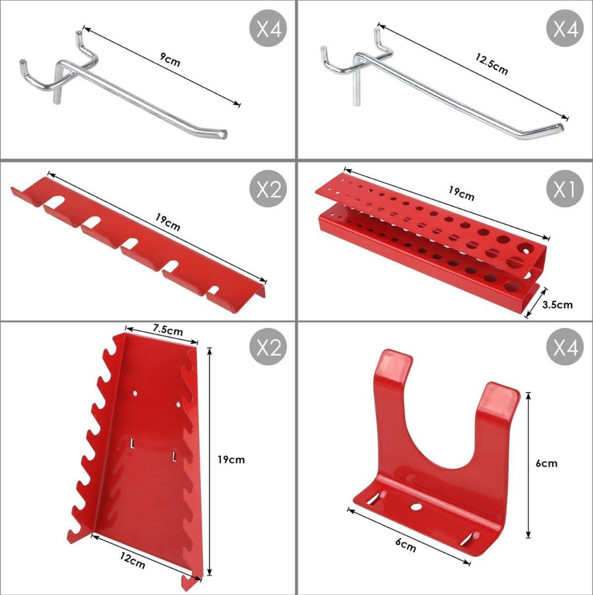 Panel para Herramientas de Metal 1200 x 600 mm con accesorios para colgar herramientas, 28 piezas Organizador de herramientas y soporte de pared multiusos Panel perforado