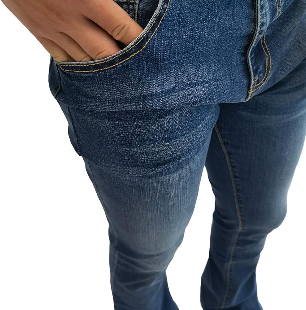 HAORUN Men Corduroy Bell Bottom Flares Pants Slim Fit 60s 70s Vintage Bootcut Trousers (Denim-Dark Blue, 34) - Image 6