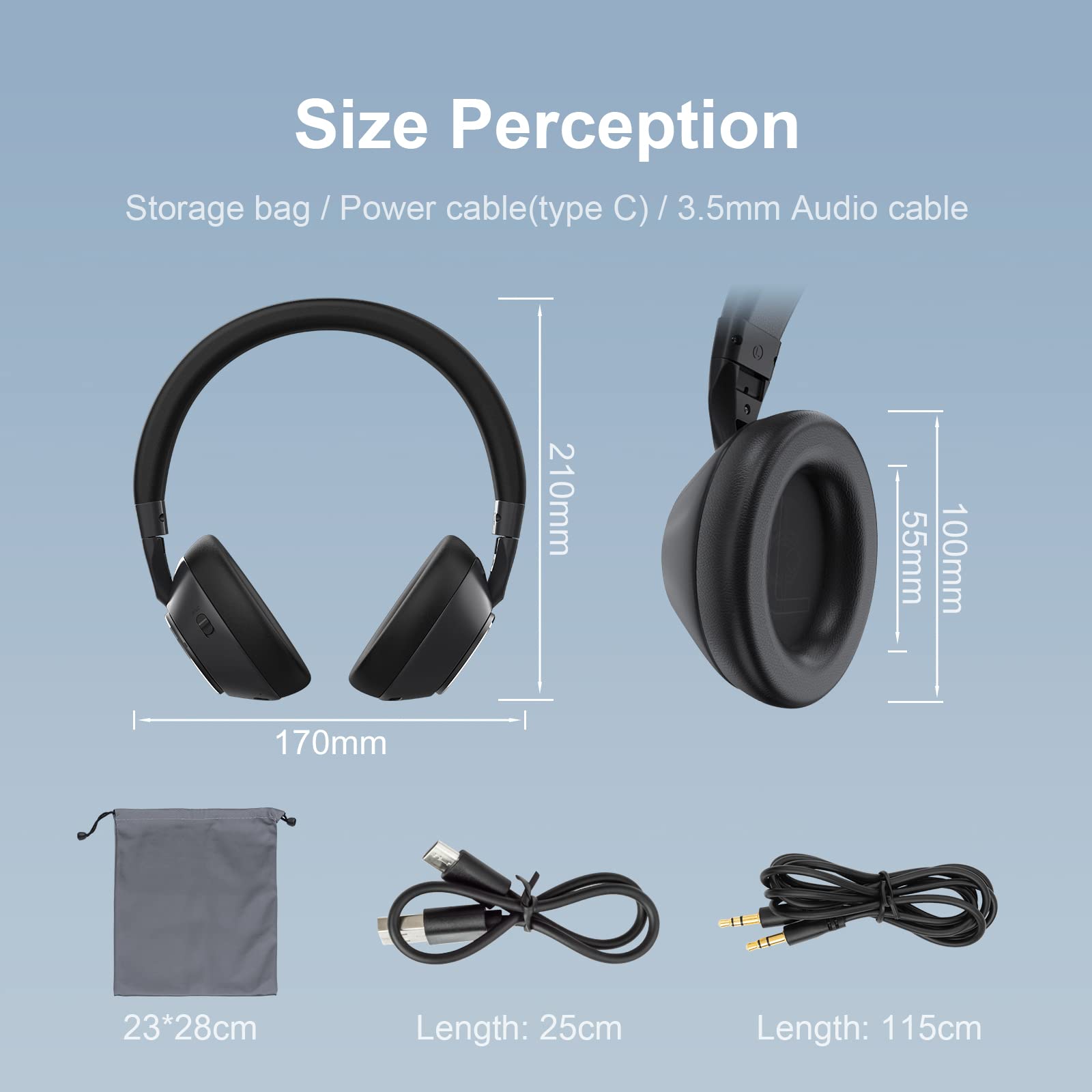 GRIFEMA GH1001, Écouteurs Bluetooth Supra-Auriculaires, Écouteurs sans Fil 5.1, 12-14 Heures de Lecture, Audio Haute Résolution, Basses Lourdes, Suppression du Bruit ANC, Sports de Plein Air, Noir