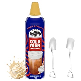 Cold Foam Flavored Coffee Creamer, 14 oz Can with Dumbass Coffee Mini Metal Shovel Spoons Sweet & Creamy Shovel Spoons