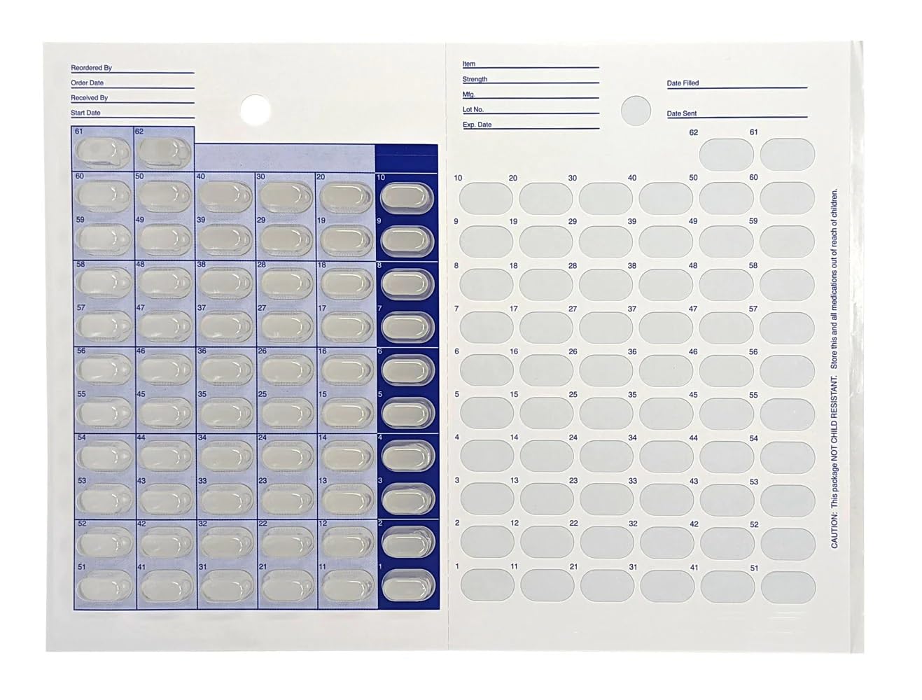 Lot de 12 paquets de cartes jetables 62 jours deux mois pour médicaments, comprimés et vitamines