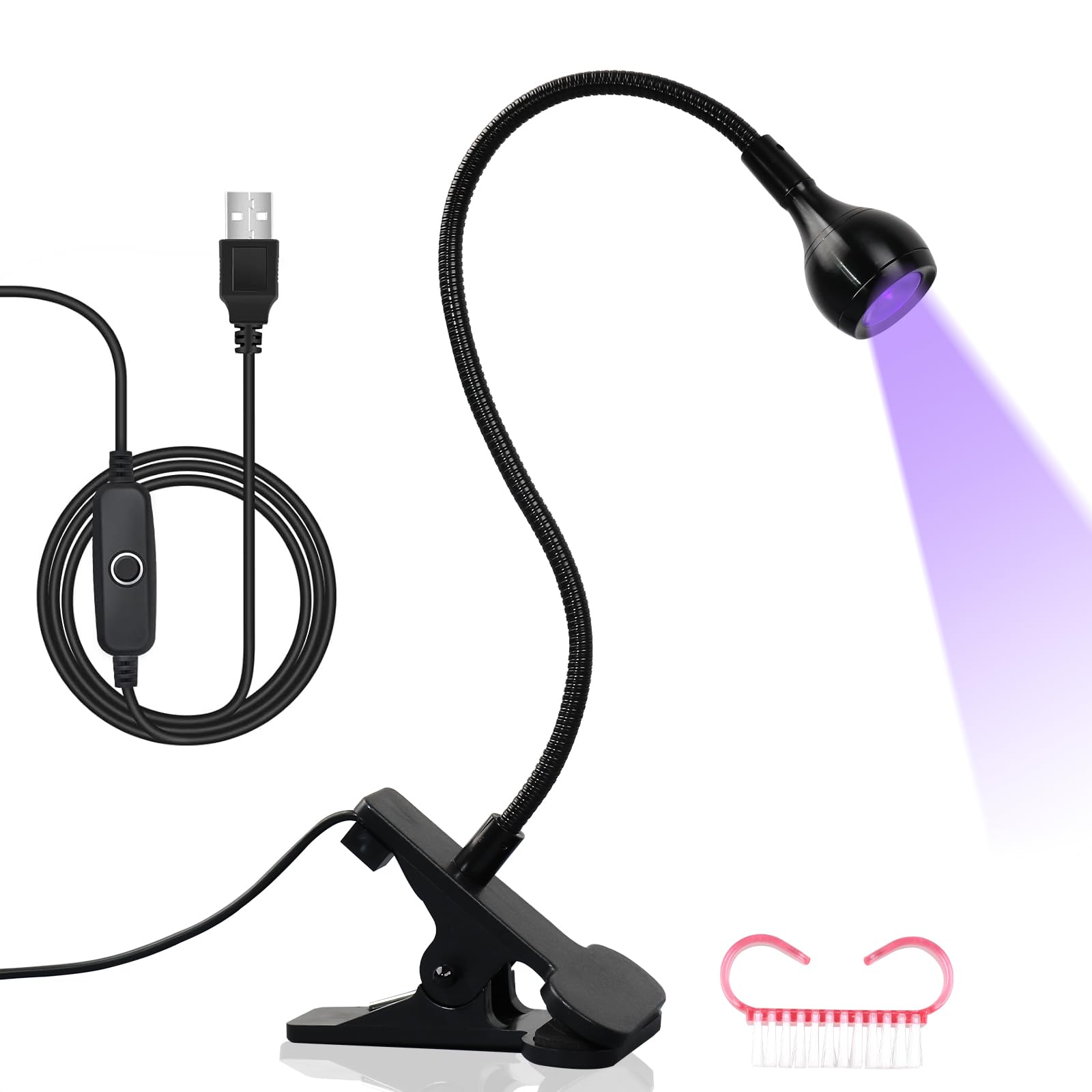 ANGNYA Secador de uñas UV, 3W USB Lámpara de pegamento Ultravioleta LED Luz con clip e interruptor, para reparación de teléfonos y placas de circuitos…