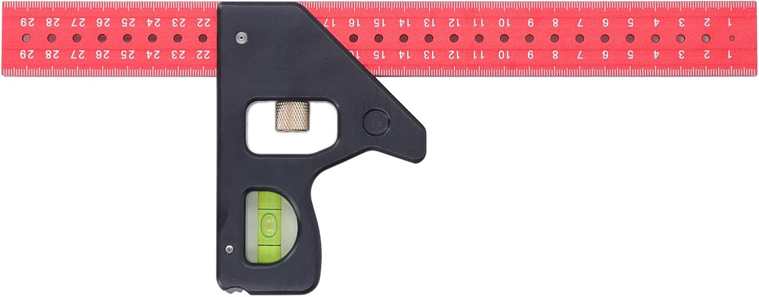 Combination Square Adjustable Sliding Ruler Woodworking 90 45 Degree Protractor Level Measuring Tool Aluminum Alloy 30cm for Professional DIY Enthusiasts