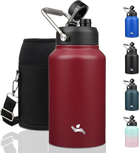 Miniatura 28 de Jarra de medio galón con asa, botella de agua aislada de 64 oz con bolsa de transporte, botella de metal de acero inoxidable de doble pared con Día