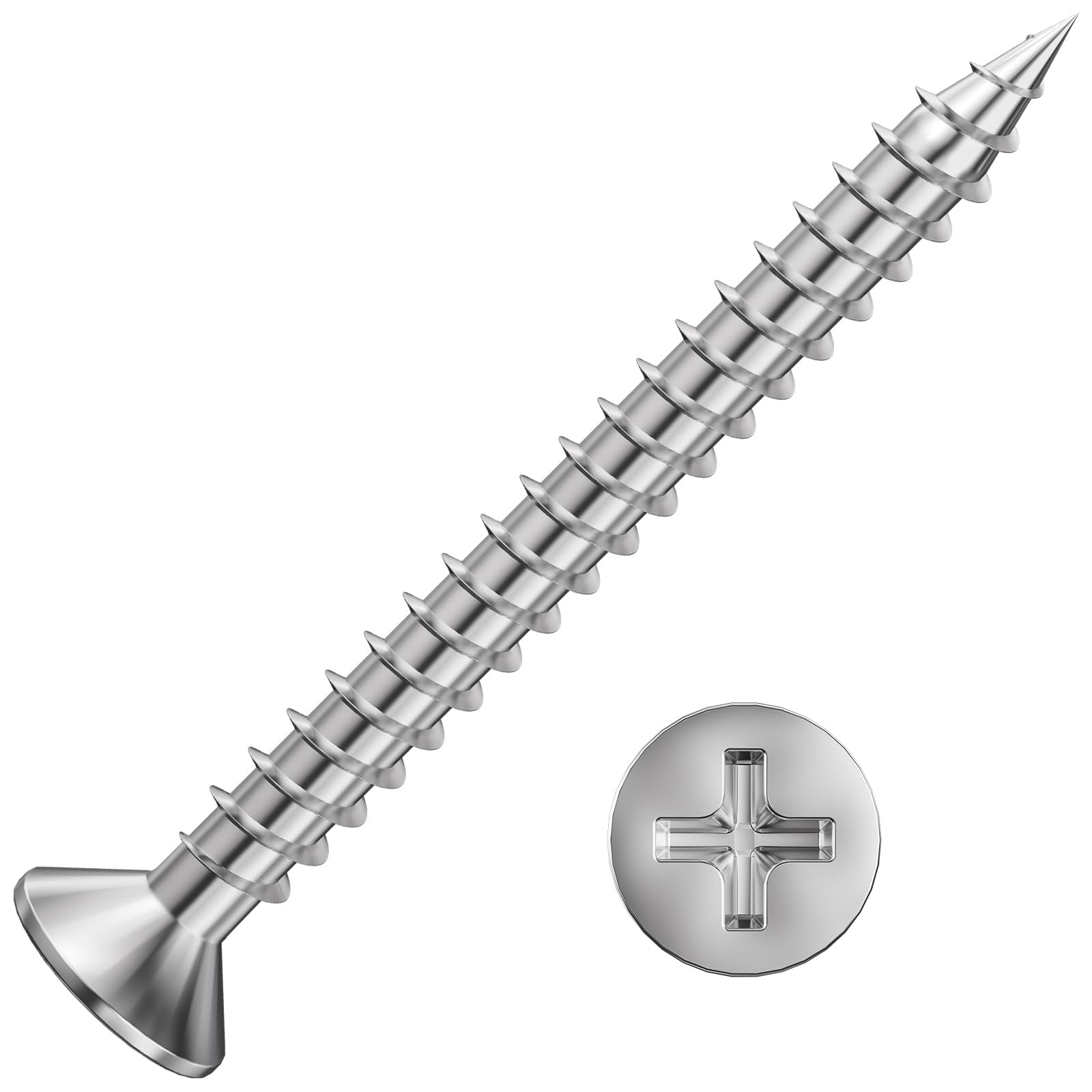Wensilon (200Pcs) #8x1-1/2 Wood Screw Quick Metal Self Tapping Flat Head 304 Stainless Steel