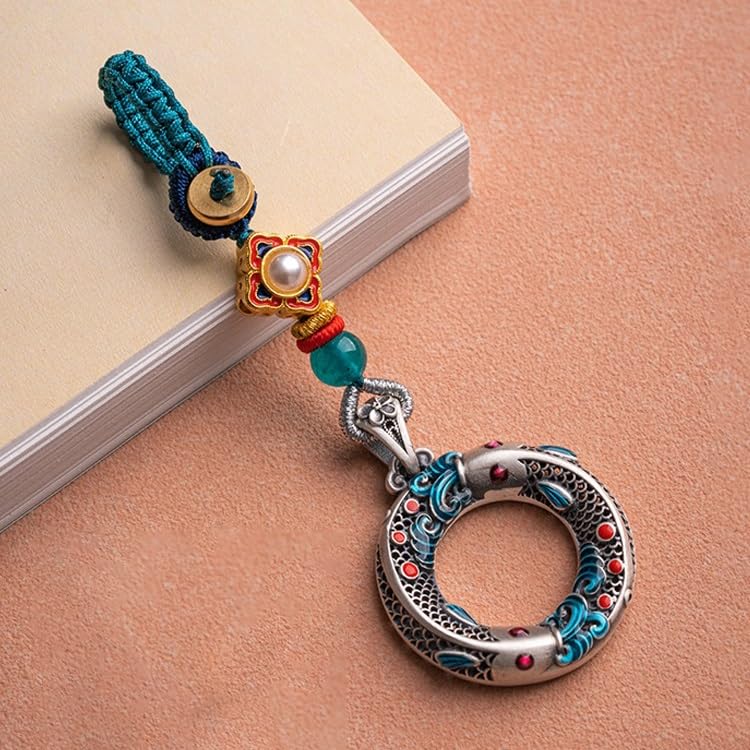Breloczek do Samochodu Pure Silver Hollow Peace Buckle Car Key Pendant Men's Abundant Year After Keychain Jewelry, Backpack Decoration