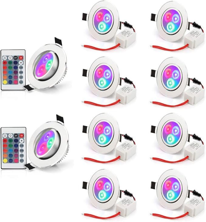 Pack of 10 LED Color Changing Recessed Lighting 3W RGB Downlight