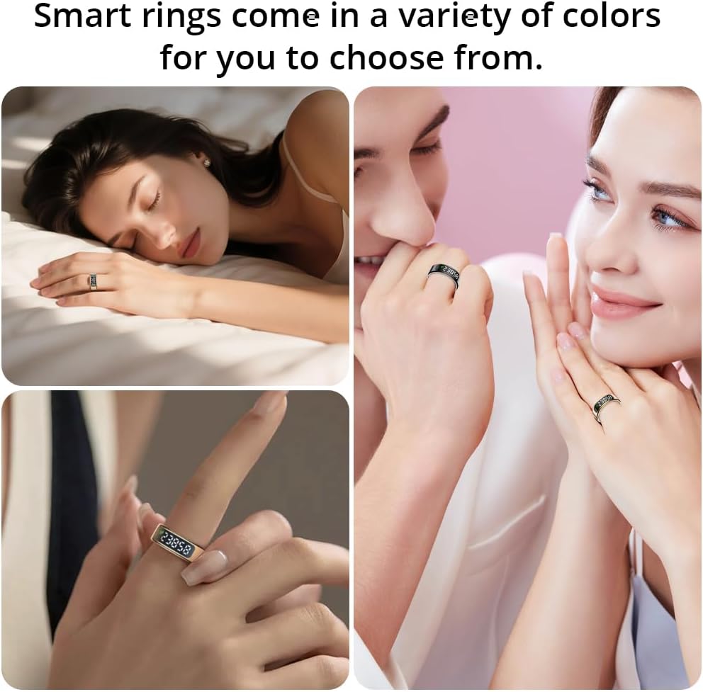 COLMI R12 Smart Ring display showing time, steps, and power