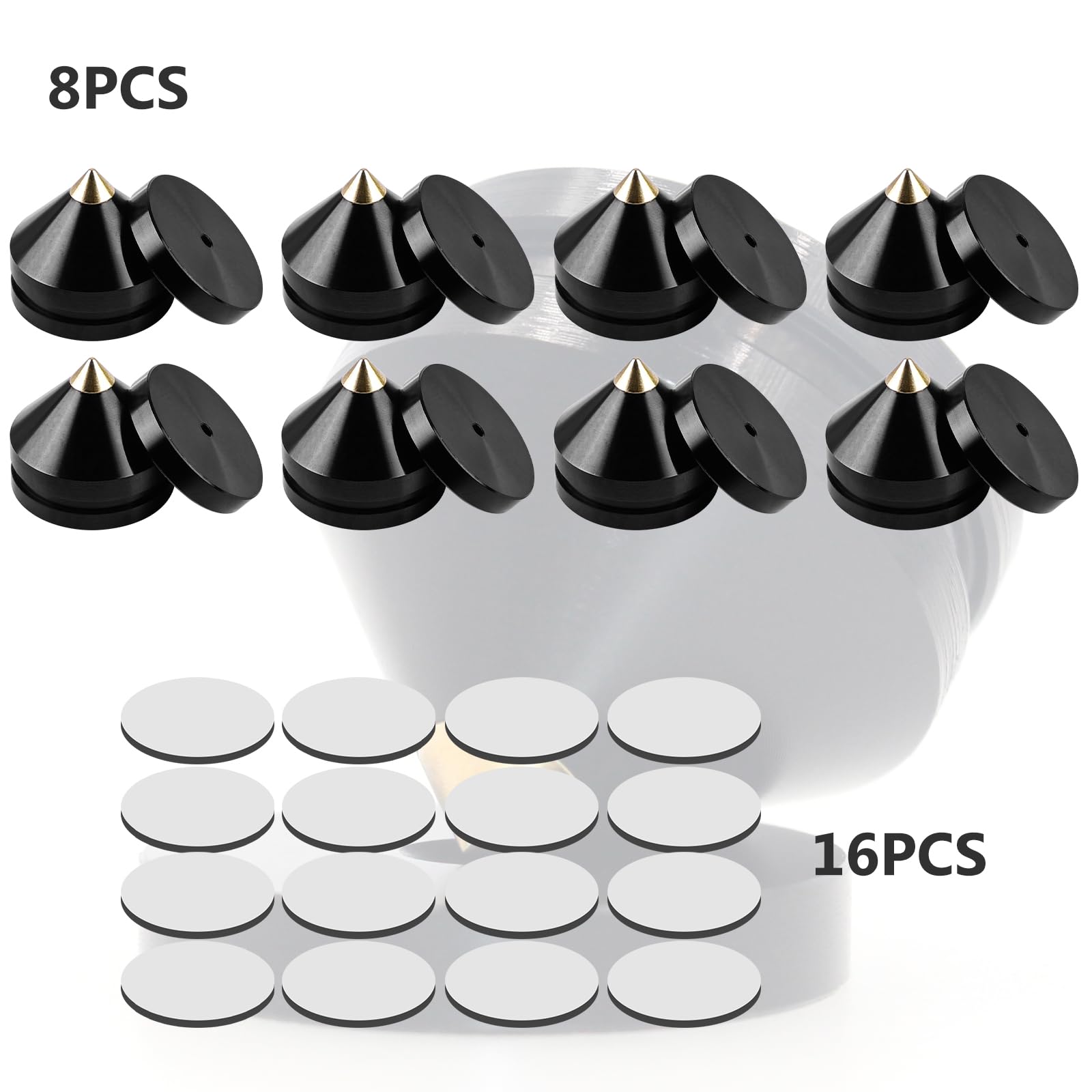 Punte per subwoofer in lega di rame 8 pezzi con 16 tappetini antiscivolo per altoparlanti HiFi
