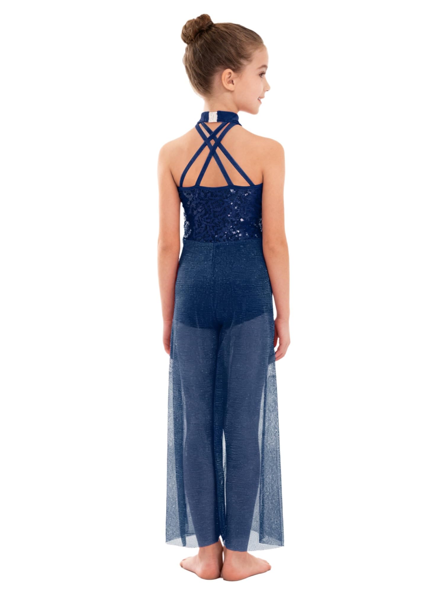 Alvivi Mädchen Lyrisch Tanzkleid Ärmellos Turnanzug Glitzer Gymnastikanzug Trikotanzug Pailletten Overall Jumpsuit Contemporary Tanzkleidung