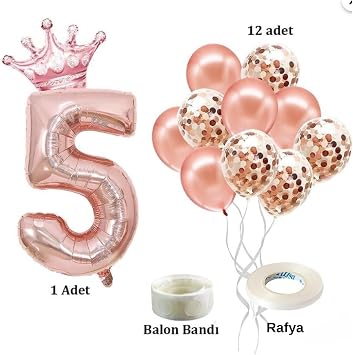 5 Digit Rose Gold Foil Balloon, King Crown And Confetti Rose Gold Balloon
