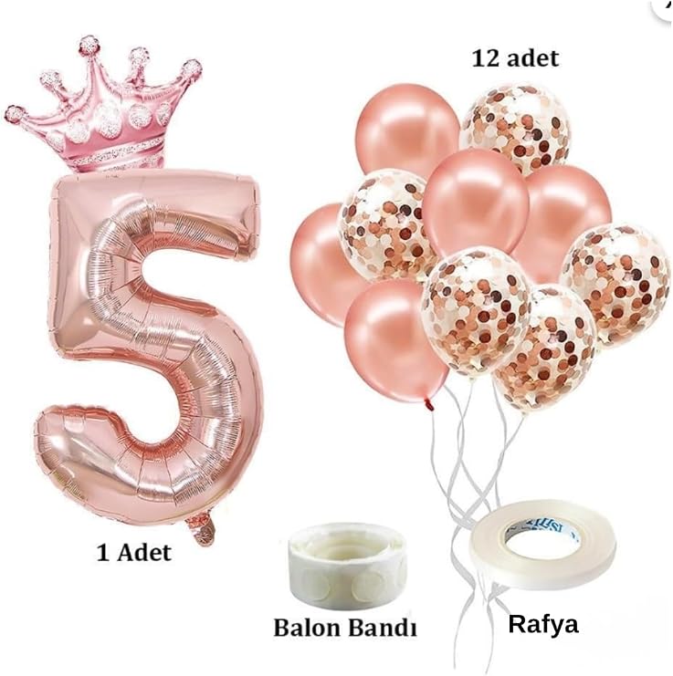 5 Digit Rose Gold Foil Balloon, King Crown And Confetti Rose Gold Balloon