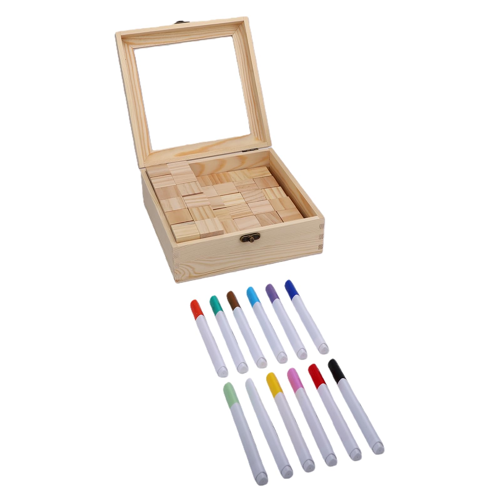 Fafeicy Set da Gioco per Baby Shower, 48 Blocchi in Legno di Pino Naturale con 12 Penne Colorate e 42 Modelli, per Feste per Bambini e Feste di Rivelazione del Genere