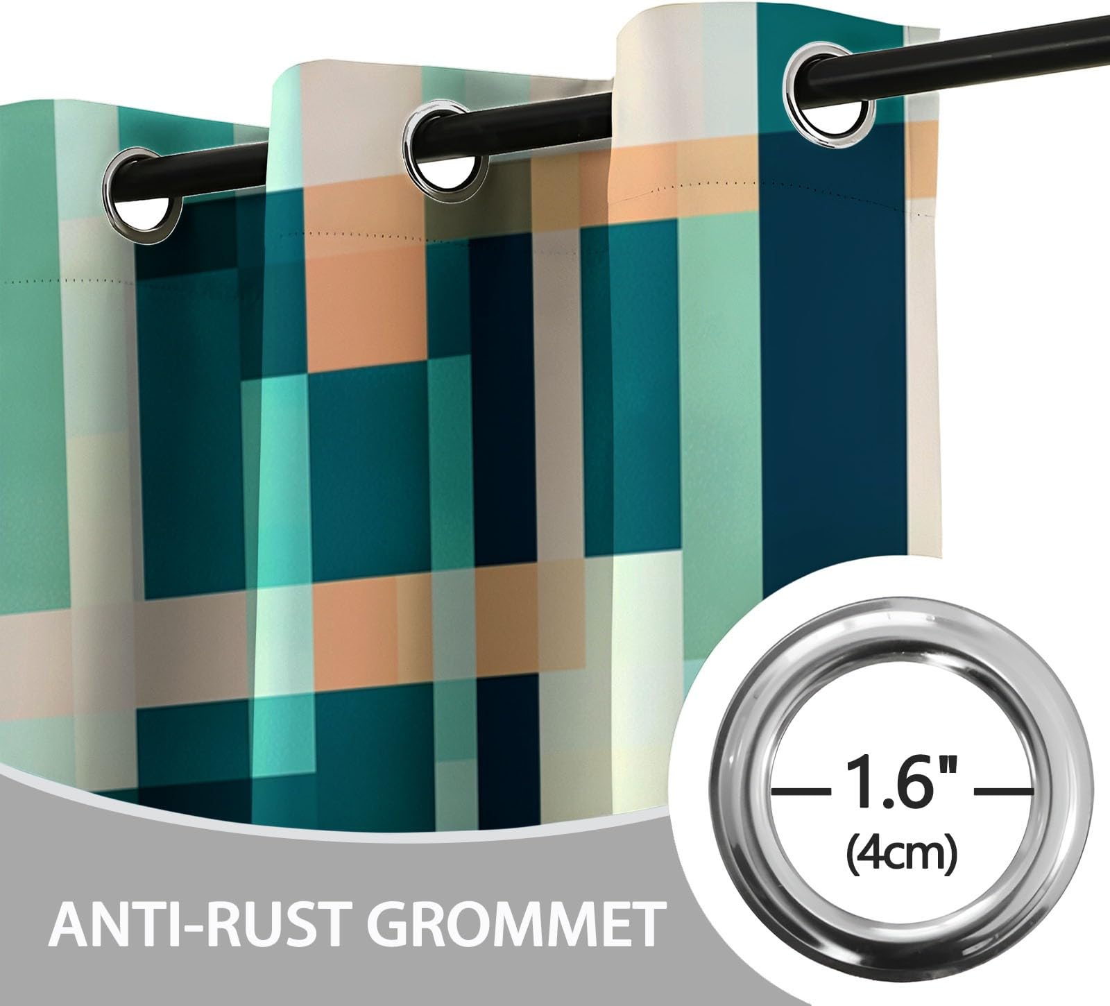DécorationGéométrie Abstraite Carrés, Rideaux Longs140L X 260H cm (2 Panneaux), Tissu Occultant Gris Clair pour Baie VitréeSarcelle