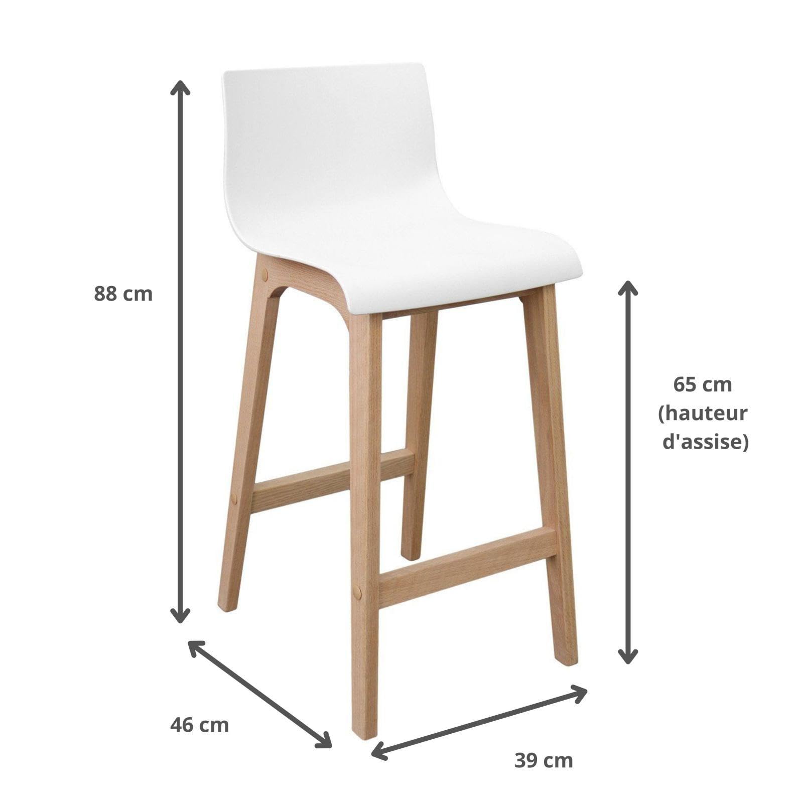 MOB-IN Lot de tabourets de Bar en chêne 65cm Tanna