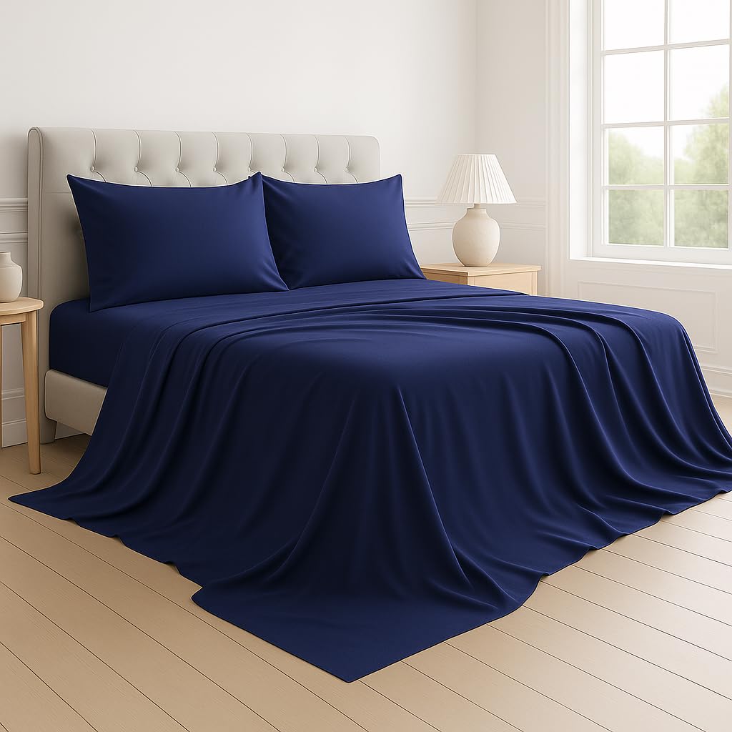 Embroidered Queen Sheet Set Double Brushed Microfiber Bedding Ultra Soft Wrinkle Fade Stain Resistant Deep Pocket Fitted Sheet