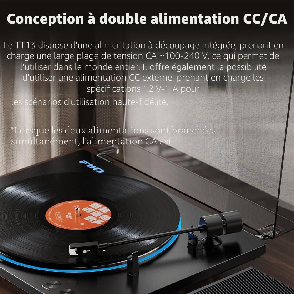 FiiO TT13 Tourne-Disque stéréo en Vinyle Automatique, préampli Phono Puissant, Couvercle Anti-poussière, Plateau en Aluminium moulé sous Pression (TT13 Bluetooth argenté)