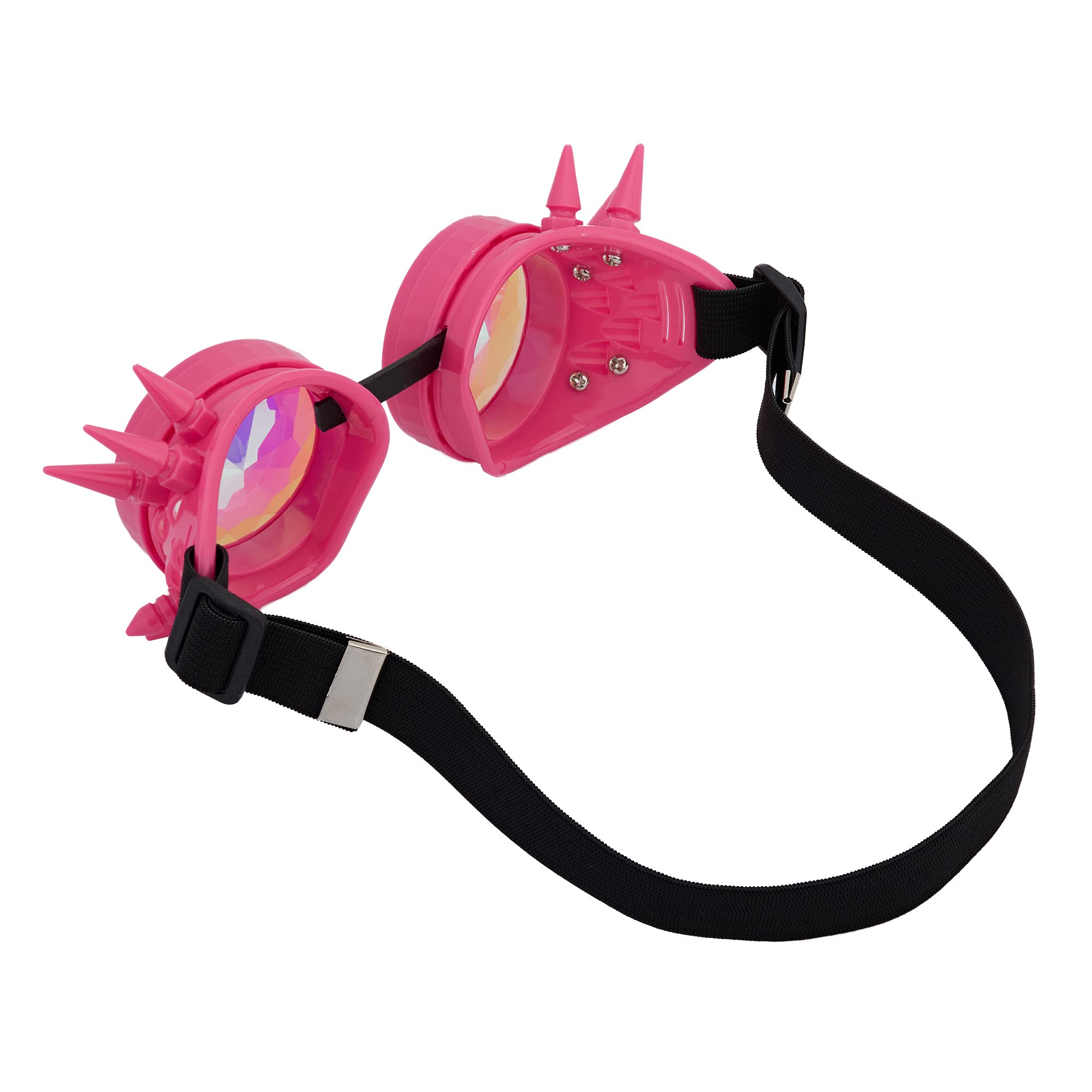 OMGREAT Kaleidoscope Glasses for Raves Steampunk Goggles with Rainbow Prism Diffraction Crystal Lenses, Pink (Spiked) - Image 2