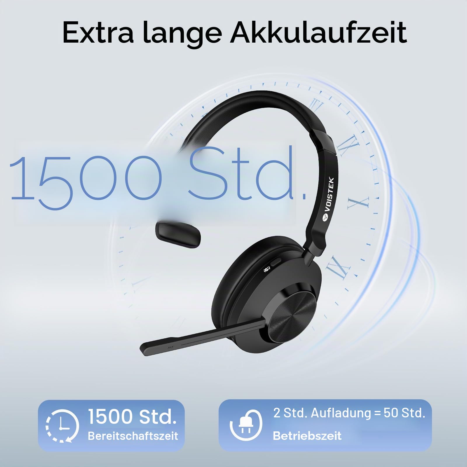 Voistek On-Ear Wireless Headset mit Bluetooth & USB-Dongle – 50 Std. Akkulaufzeit, Geräuschunterdrückendes Mikrofon für klares Telefonieren – Ideal für Home Office, Büro & Callcenter