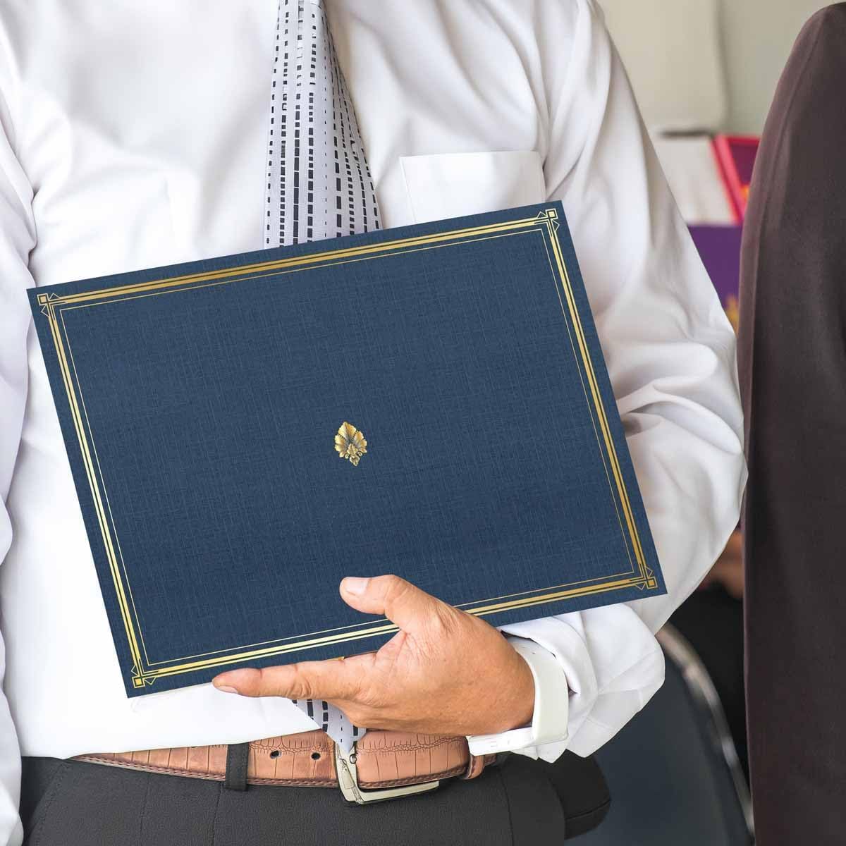 Geographics Classic Linen - Juego de 60 fundas para documentos de 12.5 x 9.75 pulgadas, color azul marino, soportes para certificados, diplomas, marcos de documentos, textura de lino de alta calidad