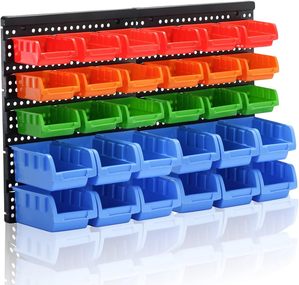 RIVTUN Wall Mounted Storage Bins Parts Rack 4 Colors Garage Plastic