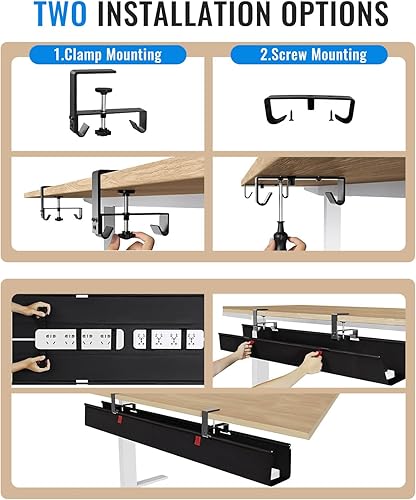 Miniatura 4 de Bandeja de organización de cables de 28 pulgadas sin taladrar debajo del escritorio, tela Oxford mejorada con bucle para cables, no daña la mesa