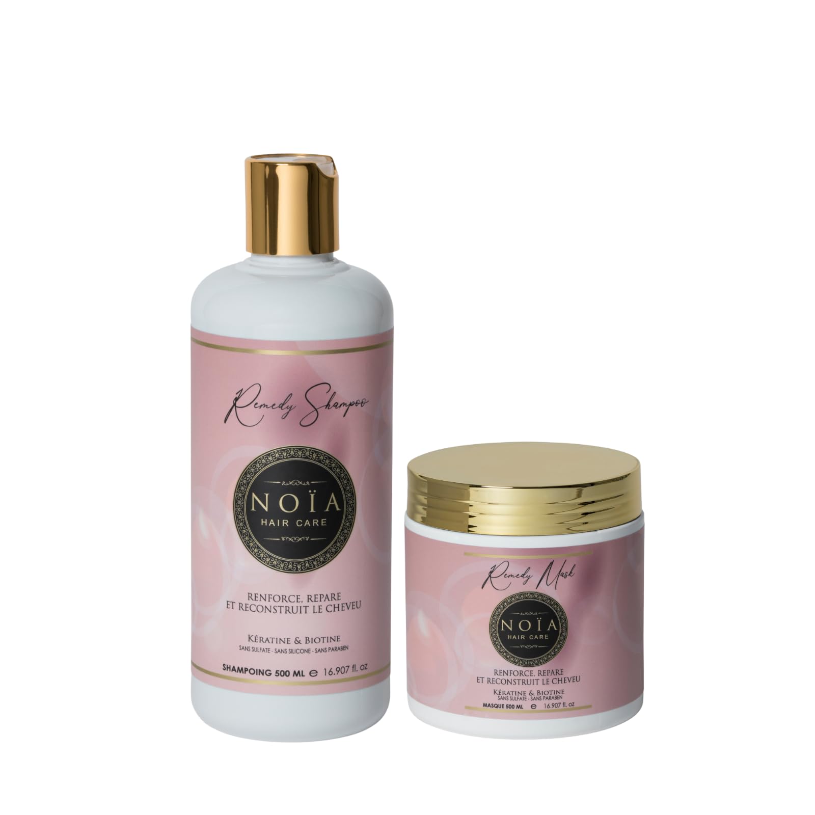 NOÏA HAIR – Coffret Duo Professionnel REMEDY – Shampoing + Masque – Soin Réparateur Anti-Casse – Kératine & Biotine – Cheveux Abîmés et Fragilisés