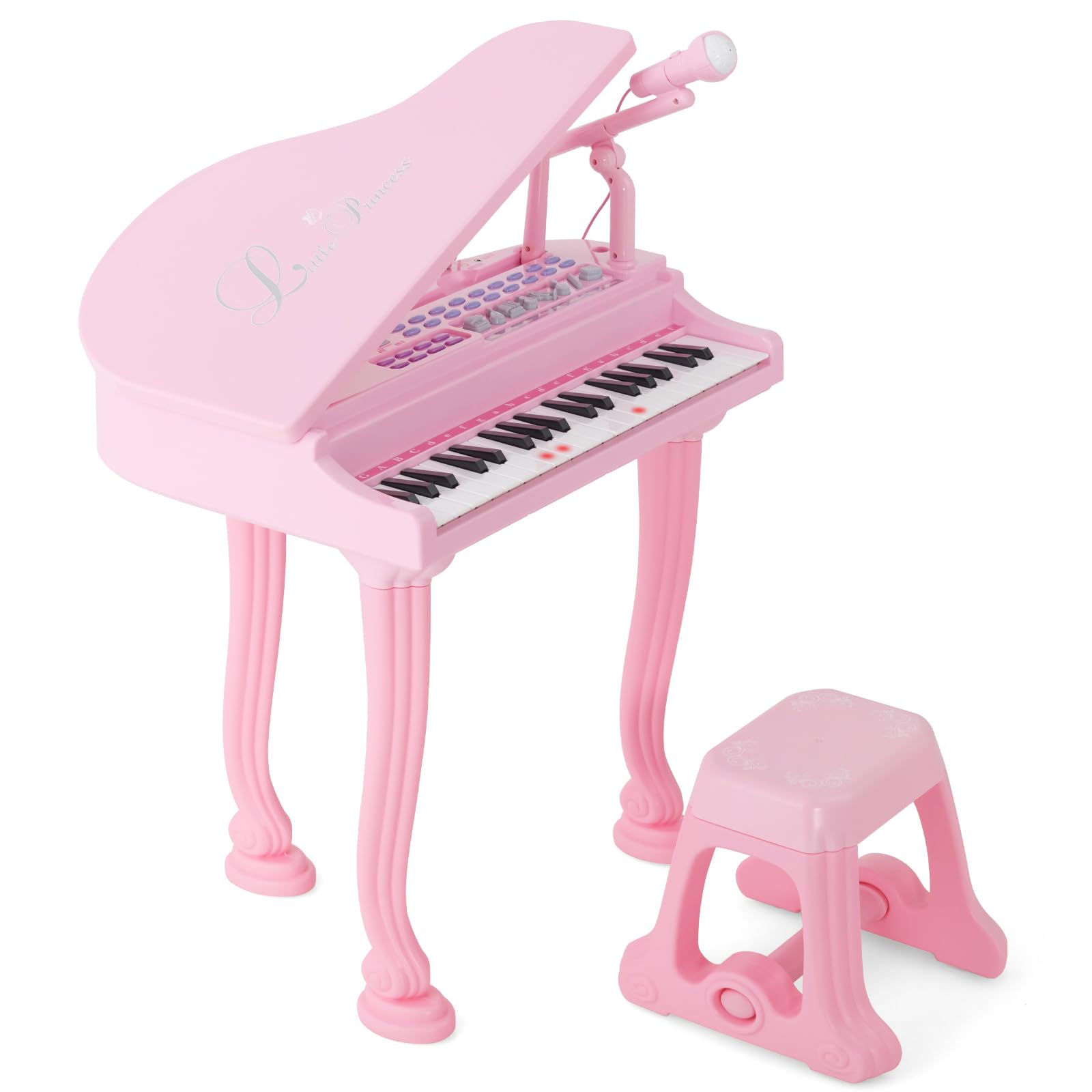 RELAX4LIFE Piano para niños con 31 teclas y taburete, teclado piano electrónico con micrófono, función de grabación y reproducción, juguete musical para niños de 3 + años (rosa)