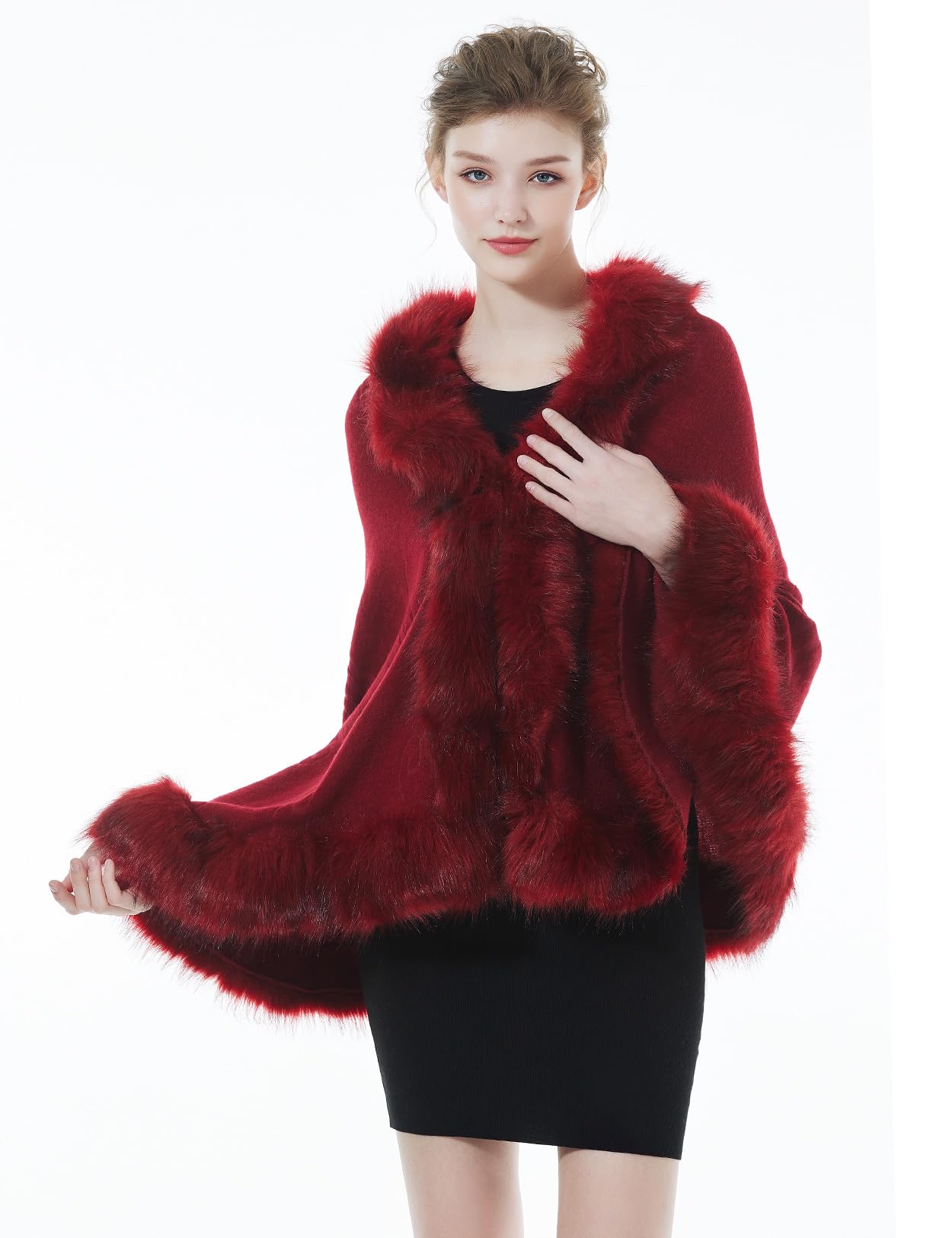 BEAUTELICATE Estola de Pelo Mujer Chal de Piel Sintética de Conejo Capa de Abrigo Punto Poncho Cardigan para Boda Fiesta Invierno