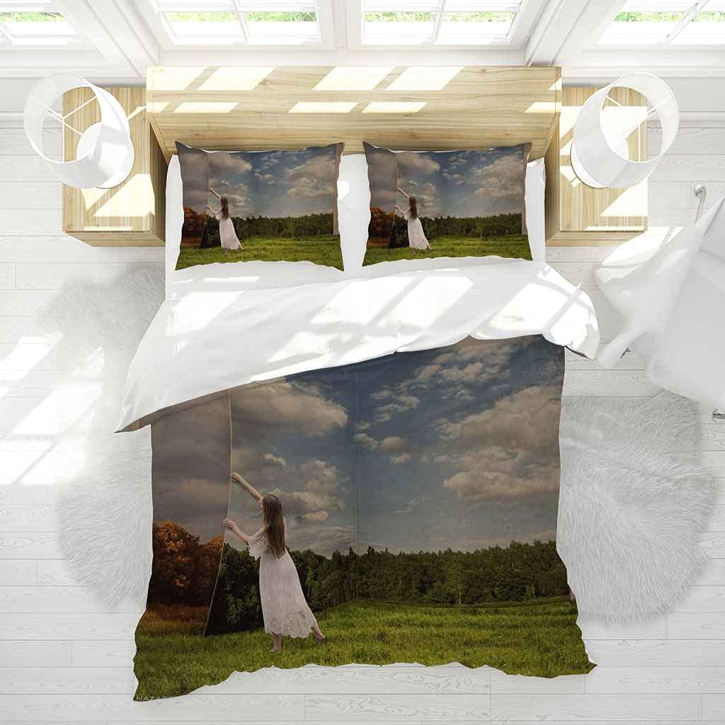 Zestaw poszewek na kołdrę Super King 260 x 220 cm 3D zestaw pościeli niebieskie niebo i zielona trawa ultra miękka pościel poszewka na kołdrę z zamkiem błyskawicznym dla dorosłych nastolatków 1 poszewka na kołdrę i 2 x poszewka na poduszkę (50 x 75 cm)