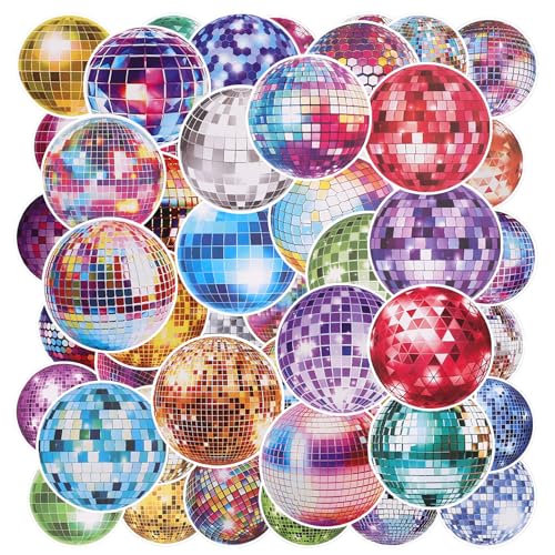 50stk 70er 80er Disco-Aufkleber, Spiegel-Diskokugel-Aufkleber Vintage Retro Discokugel-Aufkleber Aufkleber mit Disco-Party-Thema für Wasserflaschen Laptop Sammelalbum Geburtstag
