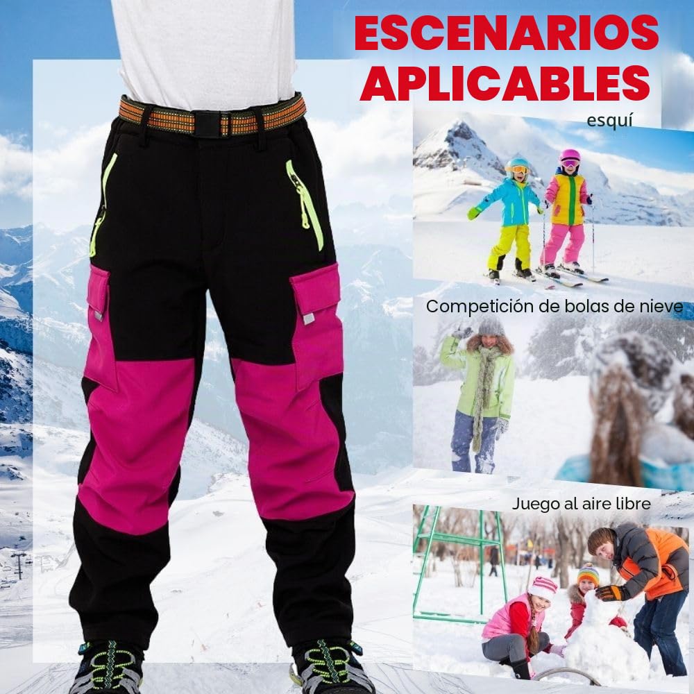Pantalones térmicos impermeables para niños y niñas, pantalones de nieve, pantalones de invierno al aire libre, pantalones cargo forrados, pantalones de esquí para niños