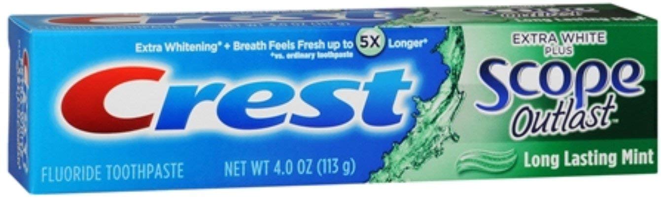 CrestExtra White Plus Scope Outlast Toothpaste, Long Lasting Mint 4 oz (Pack of 7)