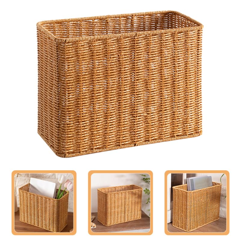Cesta Estrecha Alta de Plástico Color Caqui para Almacenamiento en Escritorio Diseño Rústico y Apariencia Atractiva para Organizar Vegetales y Objetos Diversos