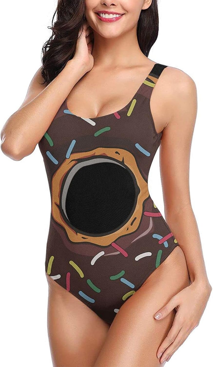 PNNUO Women's One Piece Swimsuits Chocolate Donut Swimwear Athletic