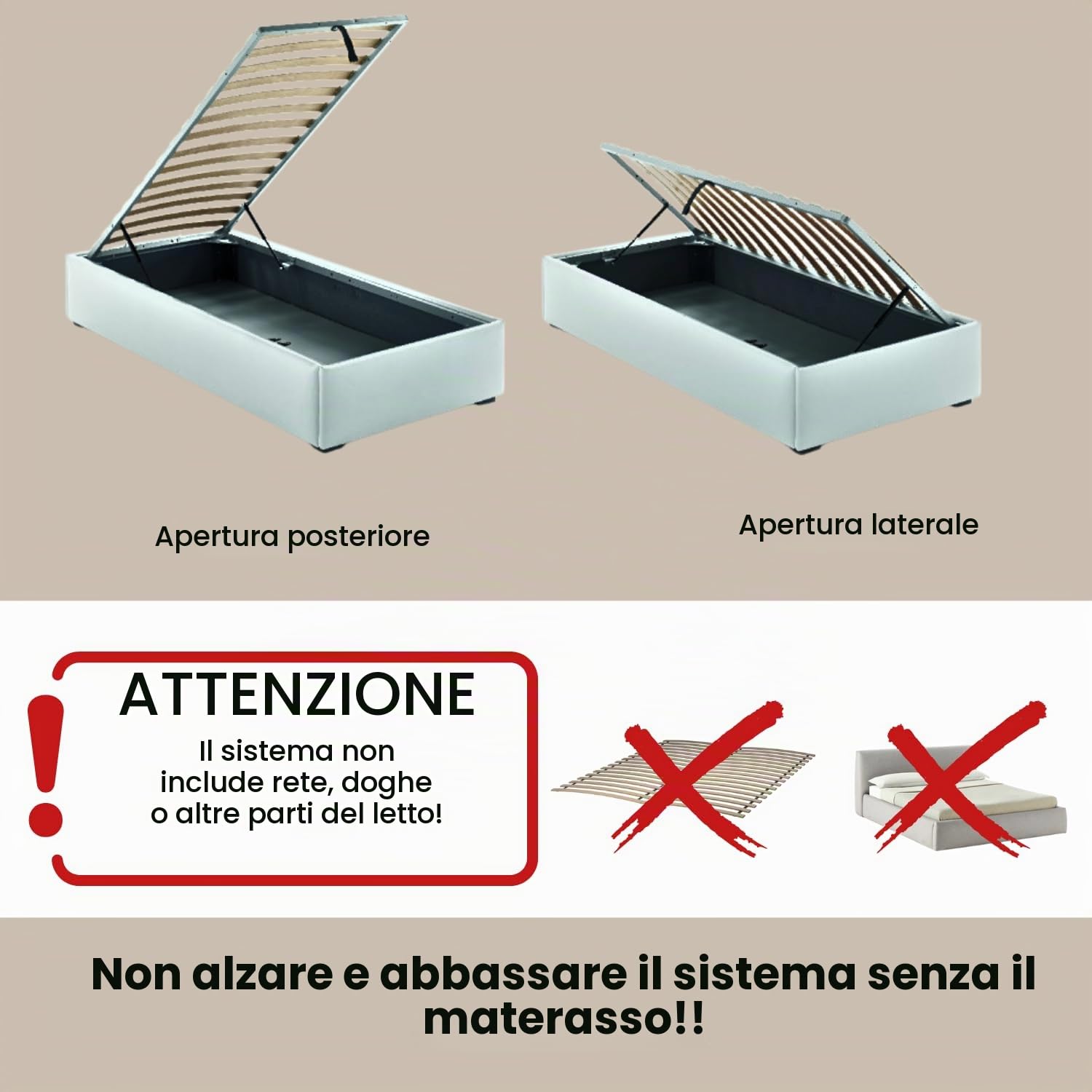 Evotrade Kit Alza Rete Meccanico Con Pistoni per Letto Contenitore, Include 2 Trapezi 2 Staffe Ferma Materasso Ferramenta Completa, Letto Matrimoniale