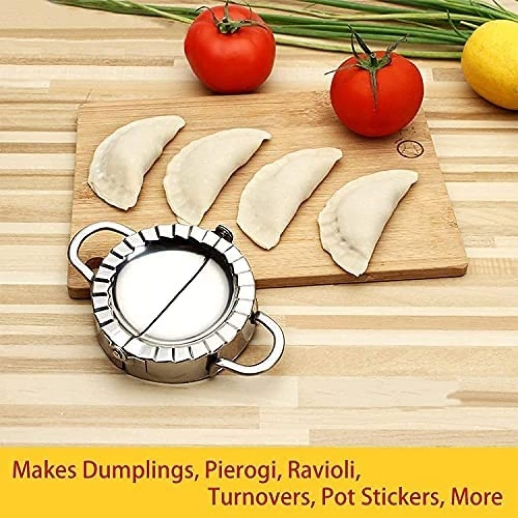 GOPSZOME Steel Momos Maker, Big Size Steel Dumpling Maker, Dough Press Mould Wrapper Dough Cutter for Kitchen Making Tools, Ghughra, Samosa, Karanji, Gujiya Maker for Kitchen (Big Size). 4