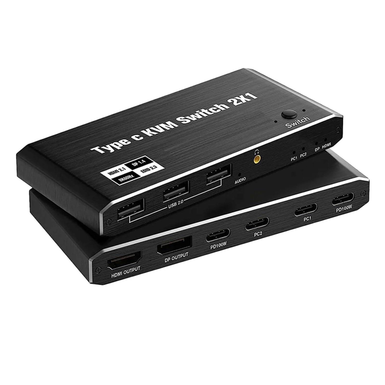 2x1 8K Thunderbolt 3 USB C KVM Switch 100W PD Charger 8K 60Hz Type C KVM Switch Switcher for 2 Computer 1 Monitor-image-3