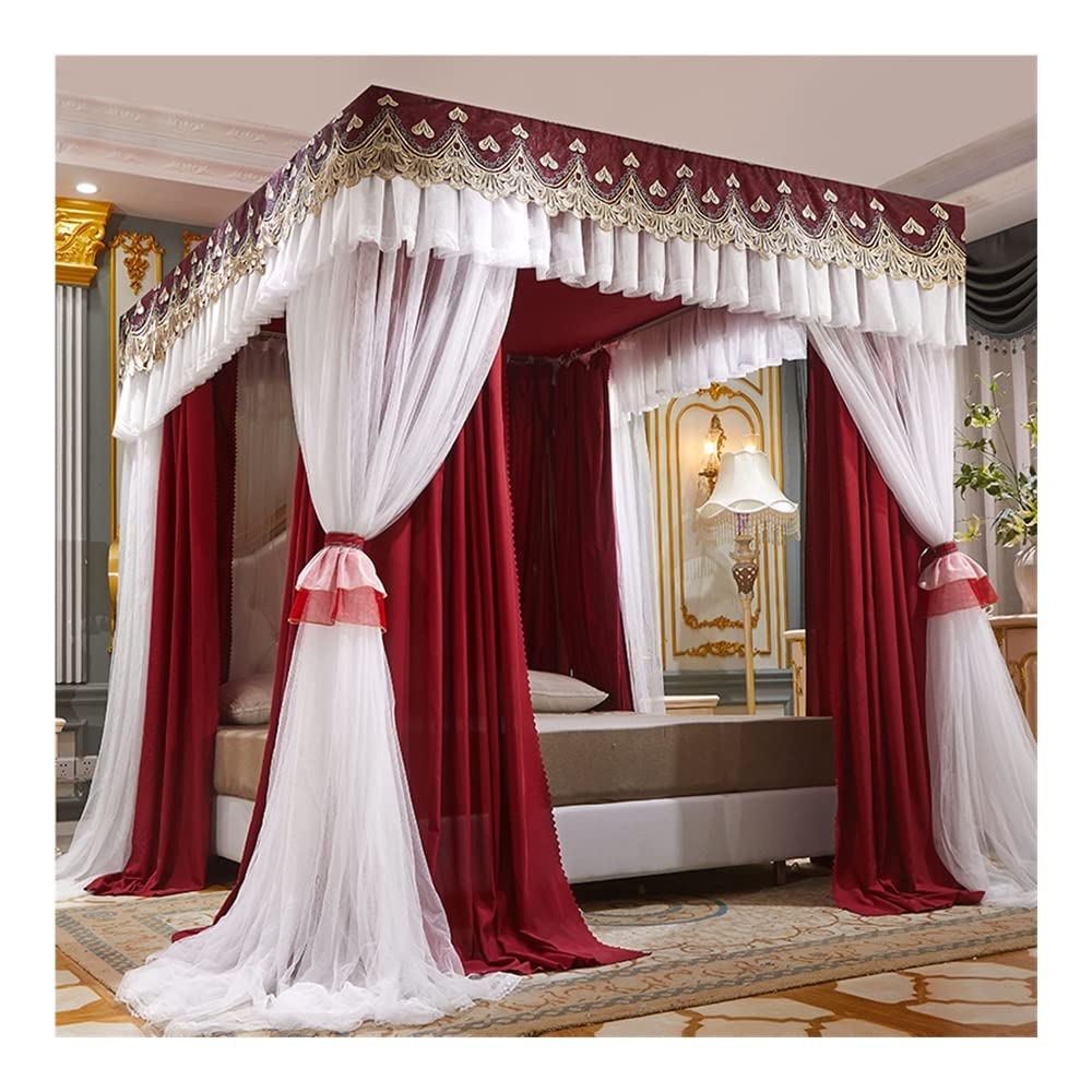 GTHTUHFD Mosquito Net For 1.8M/6Ft Bed, 4 Pole Support Luxury Bed Canopy, Bedroom Decorative Blackout & Dust Proof Bed Curtain,Style 20-1.8x2x2m
