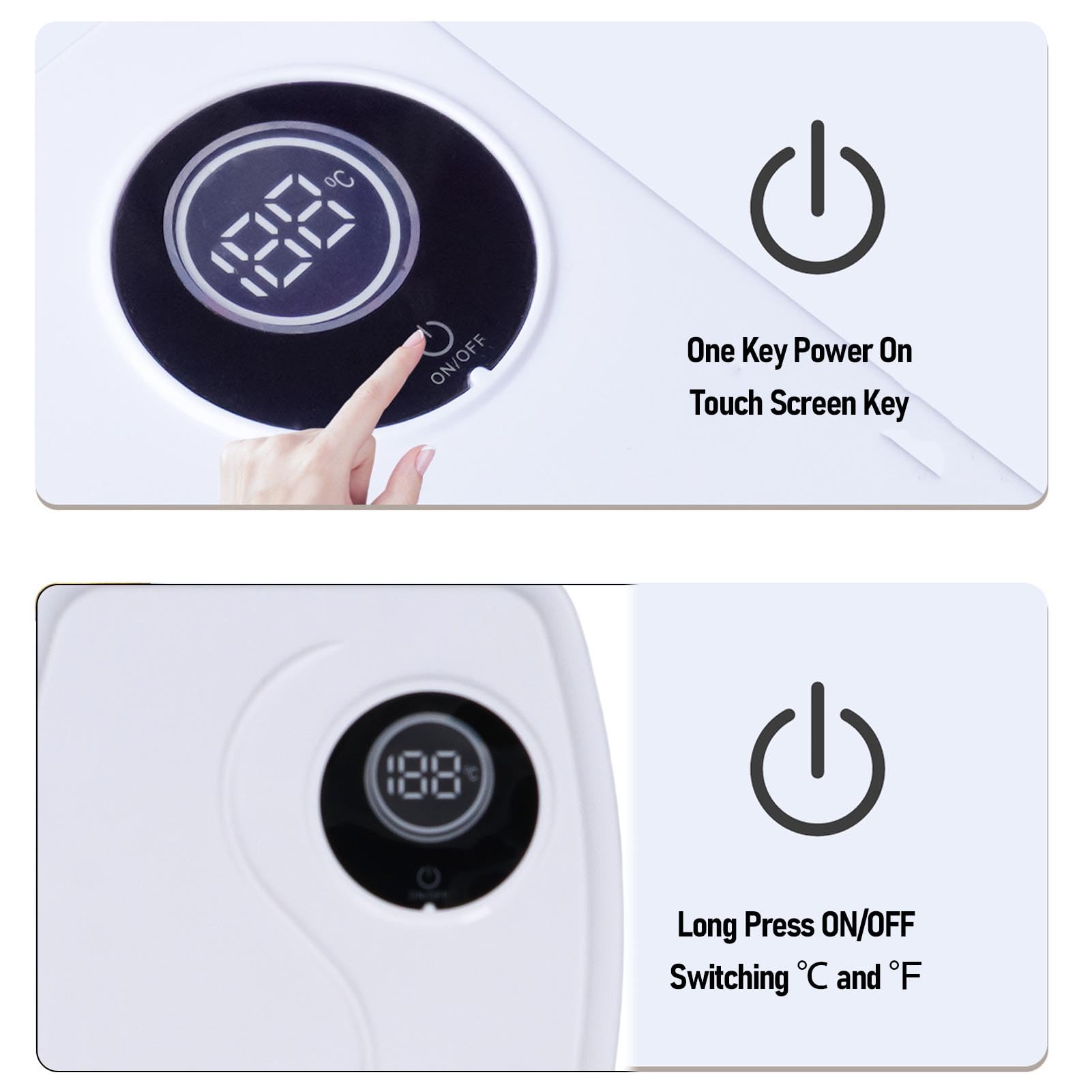 Mini scaldabagno elettrico, touchscreen IPX4, bianco | Design compatto con montaggio a parete per appartamento, cucina, bagno e