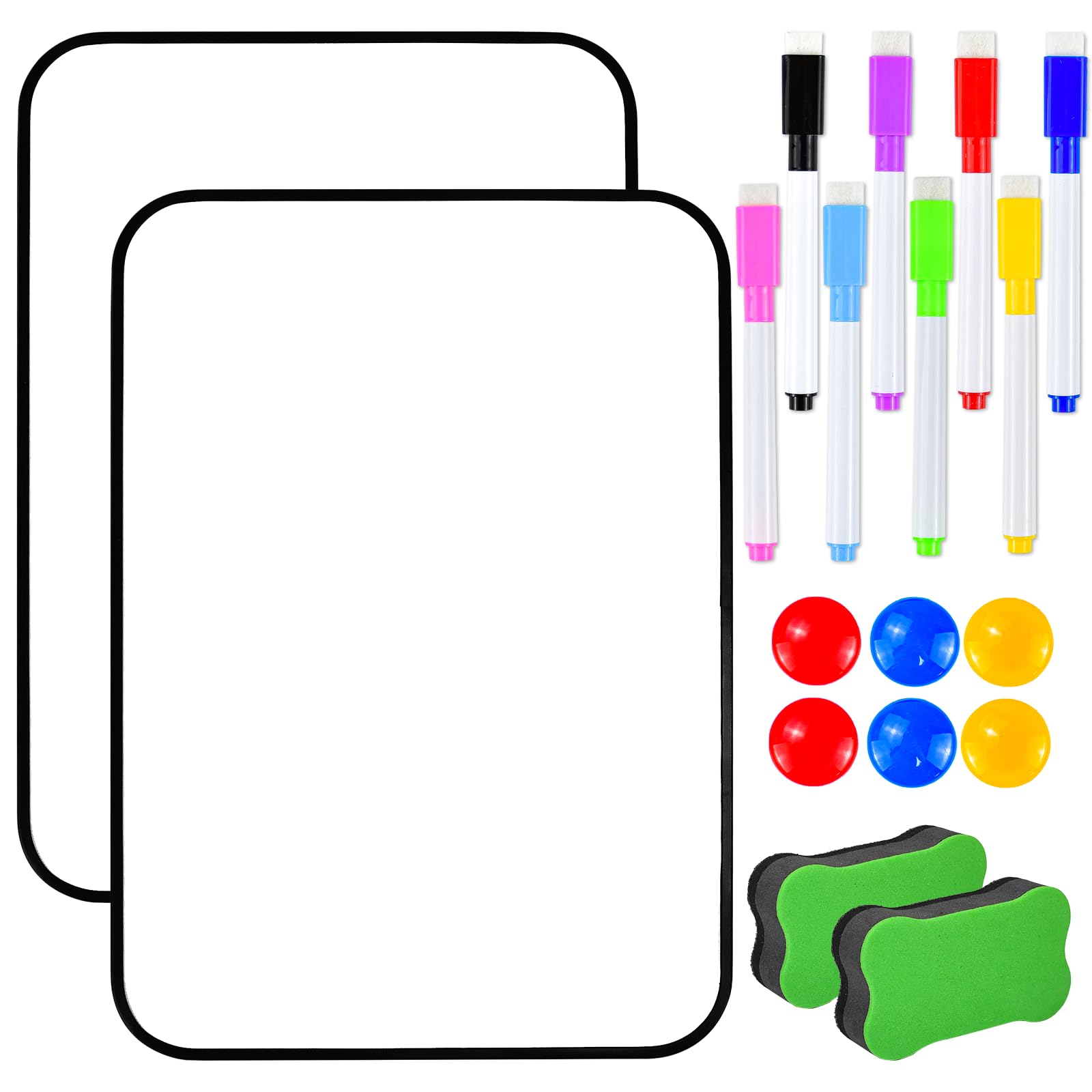 WEFHEF 2PCS Pizarra Magnetica Pequeña 30 * 21cm, Pizarra de Borrado en Seco +8 Bolígrafos +2 Borradores para Pizarra Blanca +6 Bolas Magnéticas, Pizarra Blanca Pequeña para Hogar y Oficina