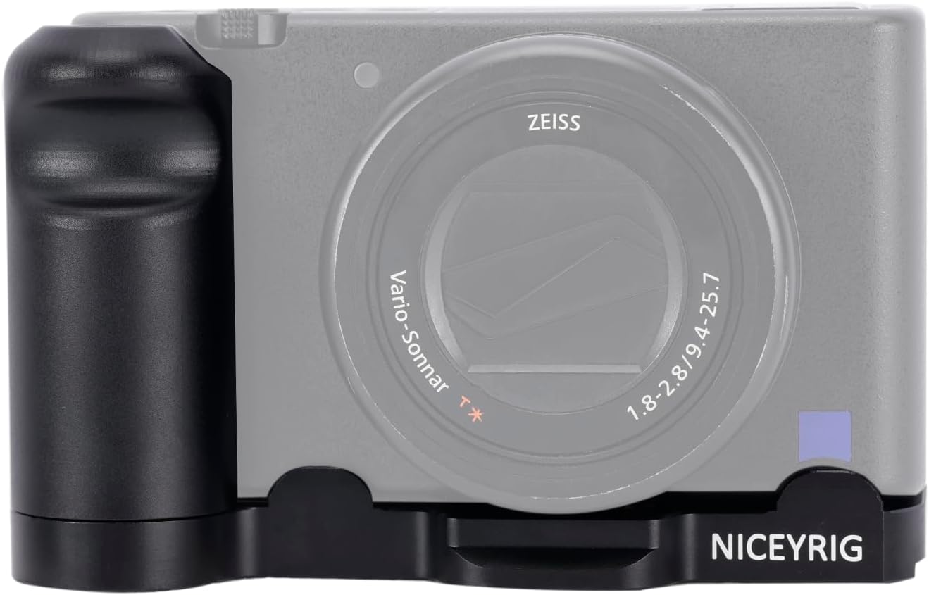 NICEYRIG L-Shape Grip for Sony ZV-1 II/ZV-1F Vlog Vlogging Camera, Black Extension Bracket with Quick Release Plate for ARCA Style - 594