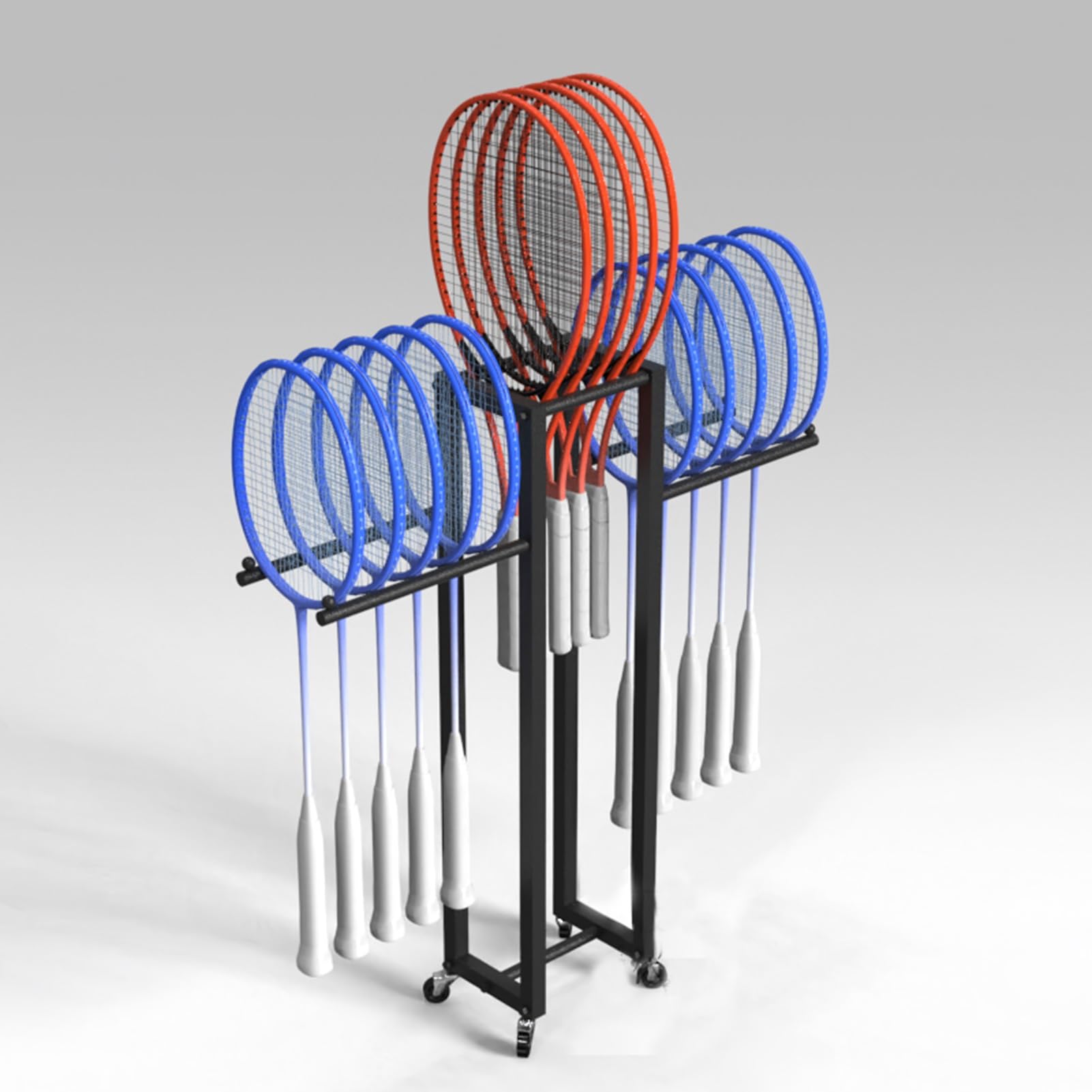 Support de rangement raquettes de tennis grand modele acier a roulettes