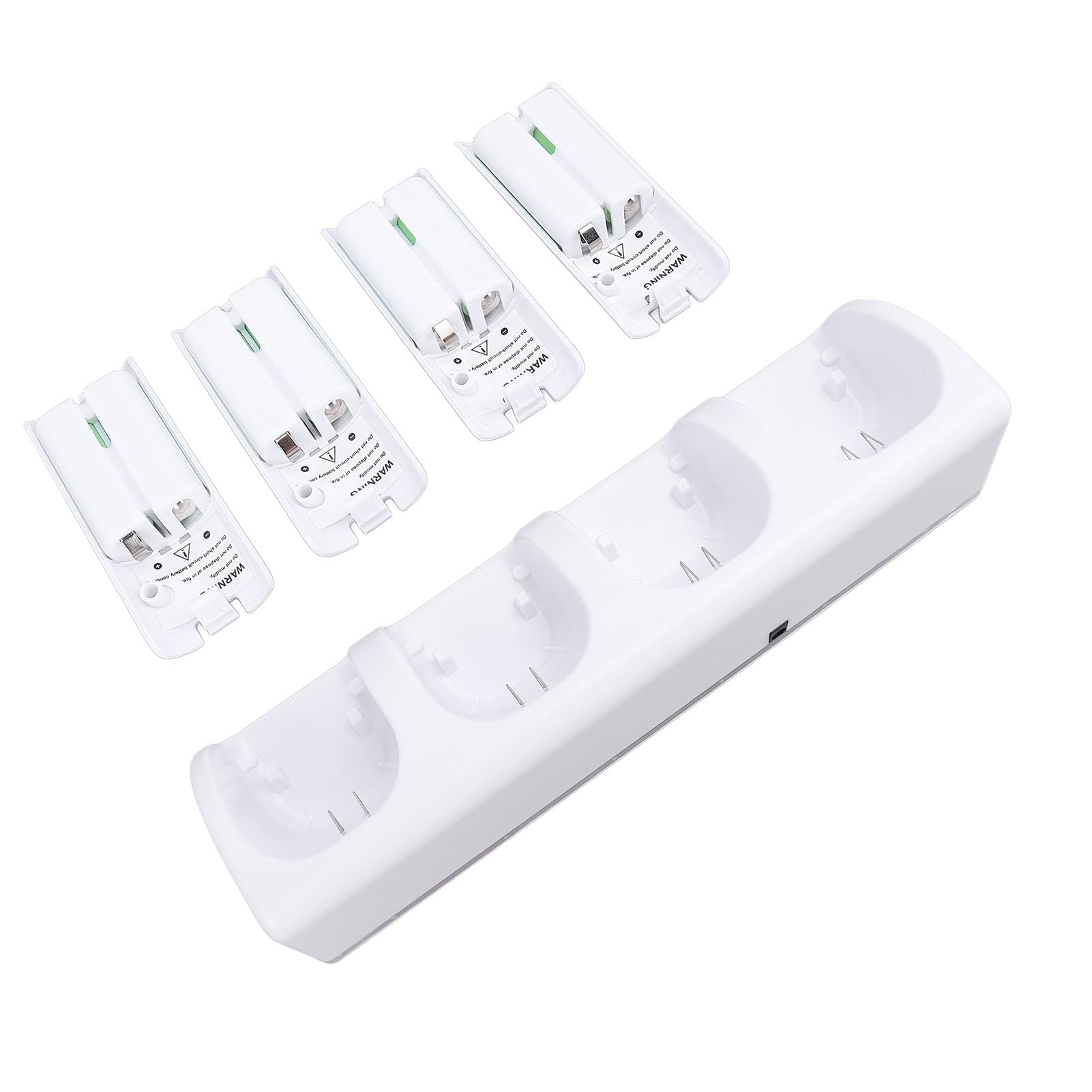 4 Fernbedienung Ladegerät Dock Station für Controller Ladestation mit 2800mAh Packs, LED-Licht-Display, USB-Kabel, Modisches Design (White)