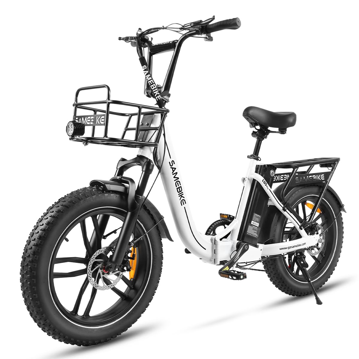SAMEBIKE C05 Pro Bicicleta Electrica para Adultos, 20 * 4.0 Fat Tire E-Bike Bateria 36V13Ah 7-Velocidades Alcance máximo 60-120KM para Desplazamientos y Excursiones (Blanco)